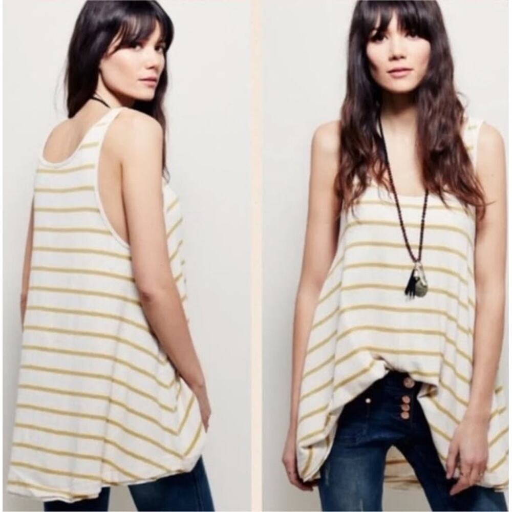 Free People Garden Swing Striped Relaxed Oversized Tunic Tank Top